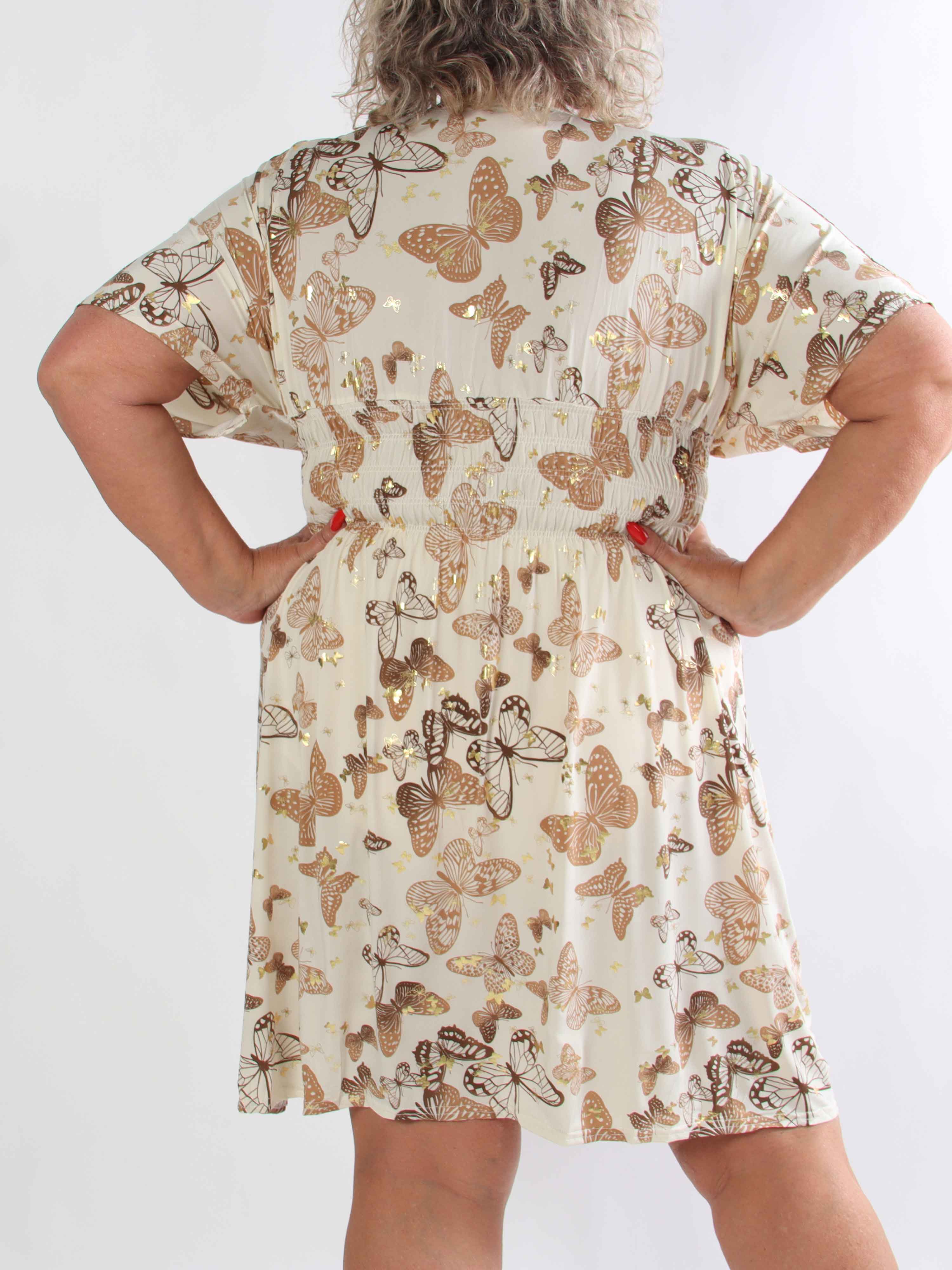 Pams Butterfly Short - Elastisk plus size kjole med sommerfugleprint